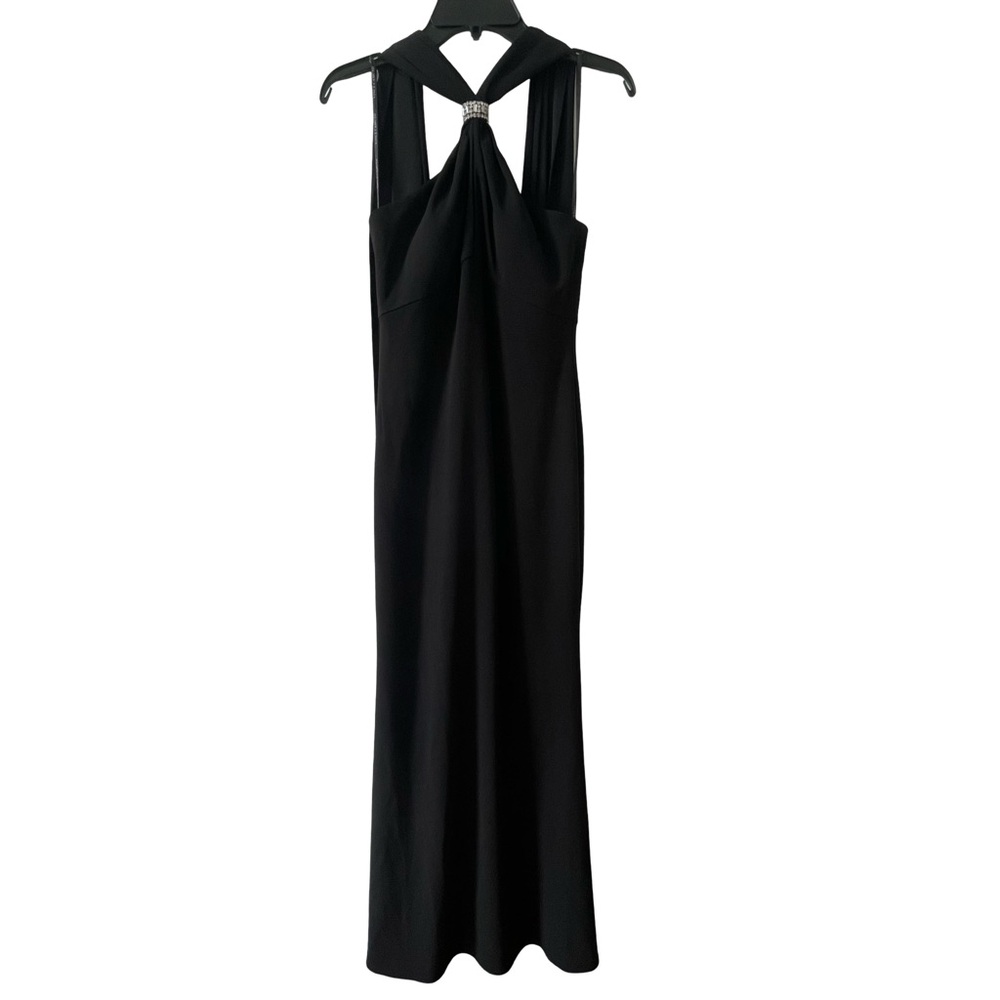 Black Halter Gown with Jewel Brooch